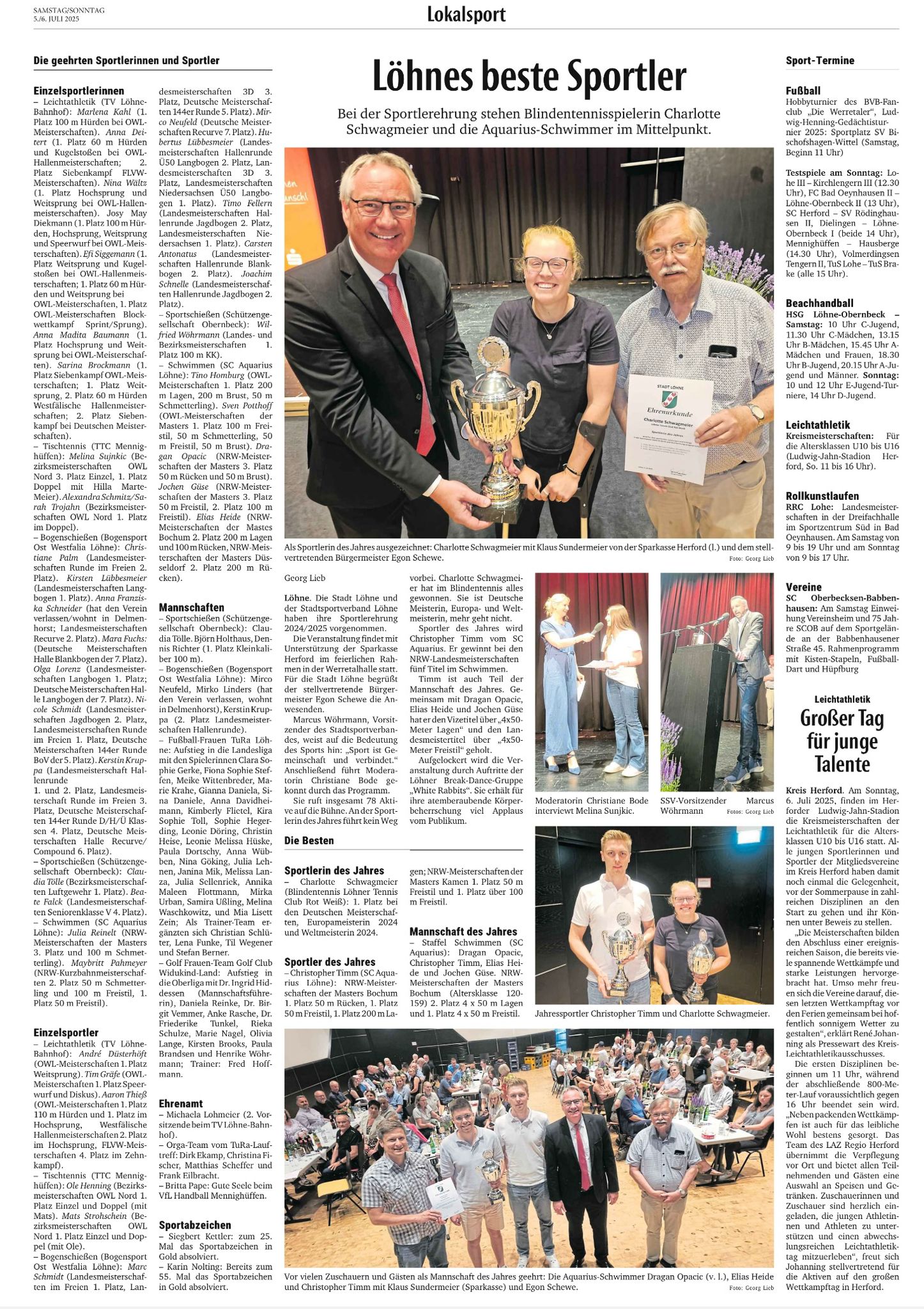 Sportlerehrung Zeitungsartikel NW